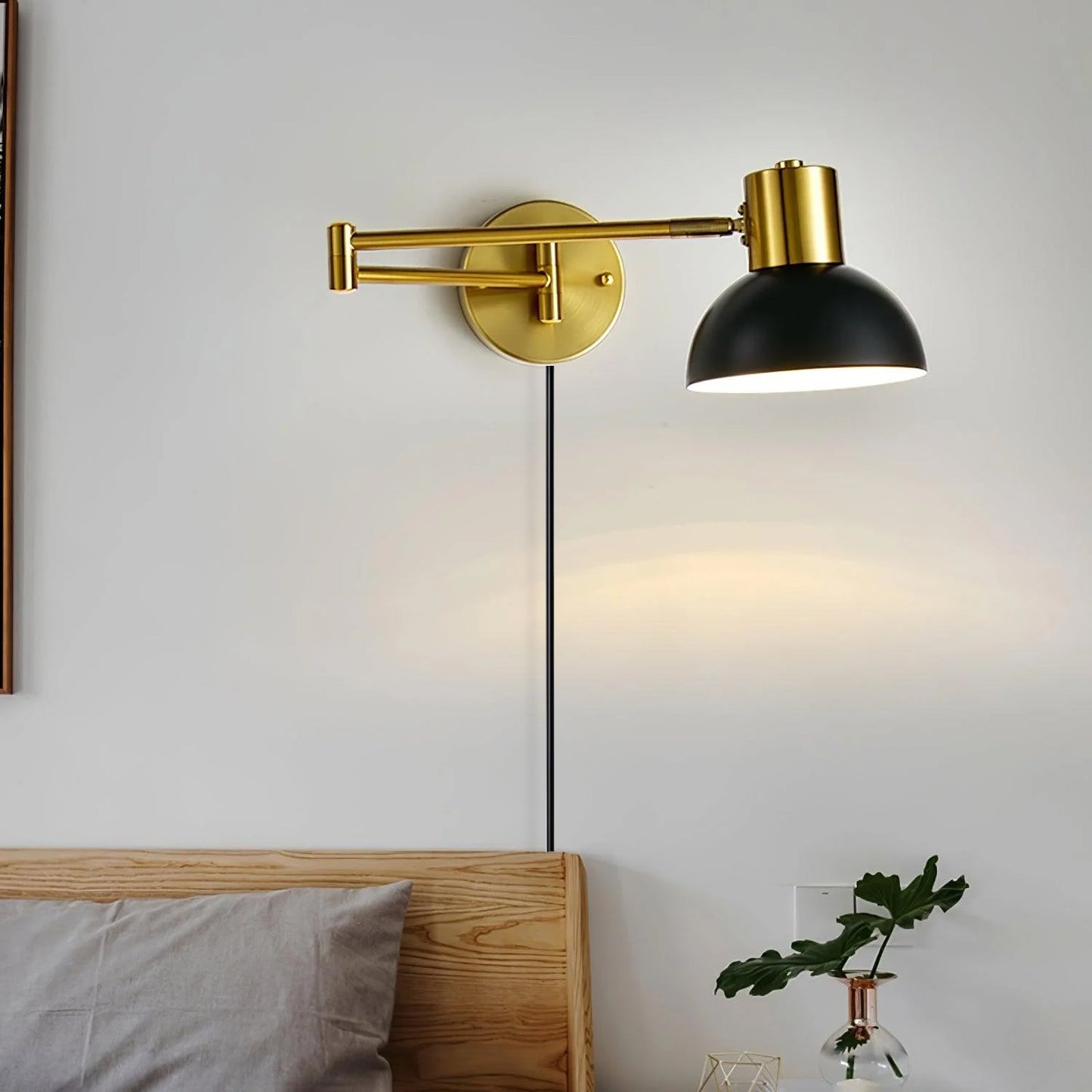 Adjustable Arm Plug In Wall Lamp with Rotatable Shade