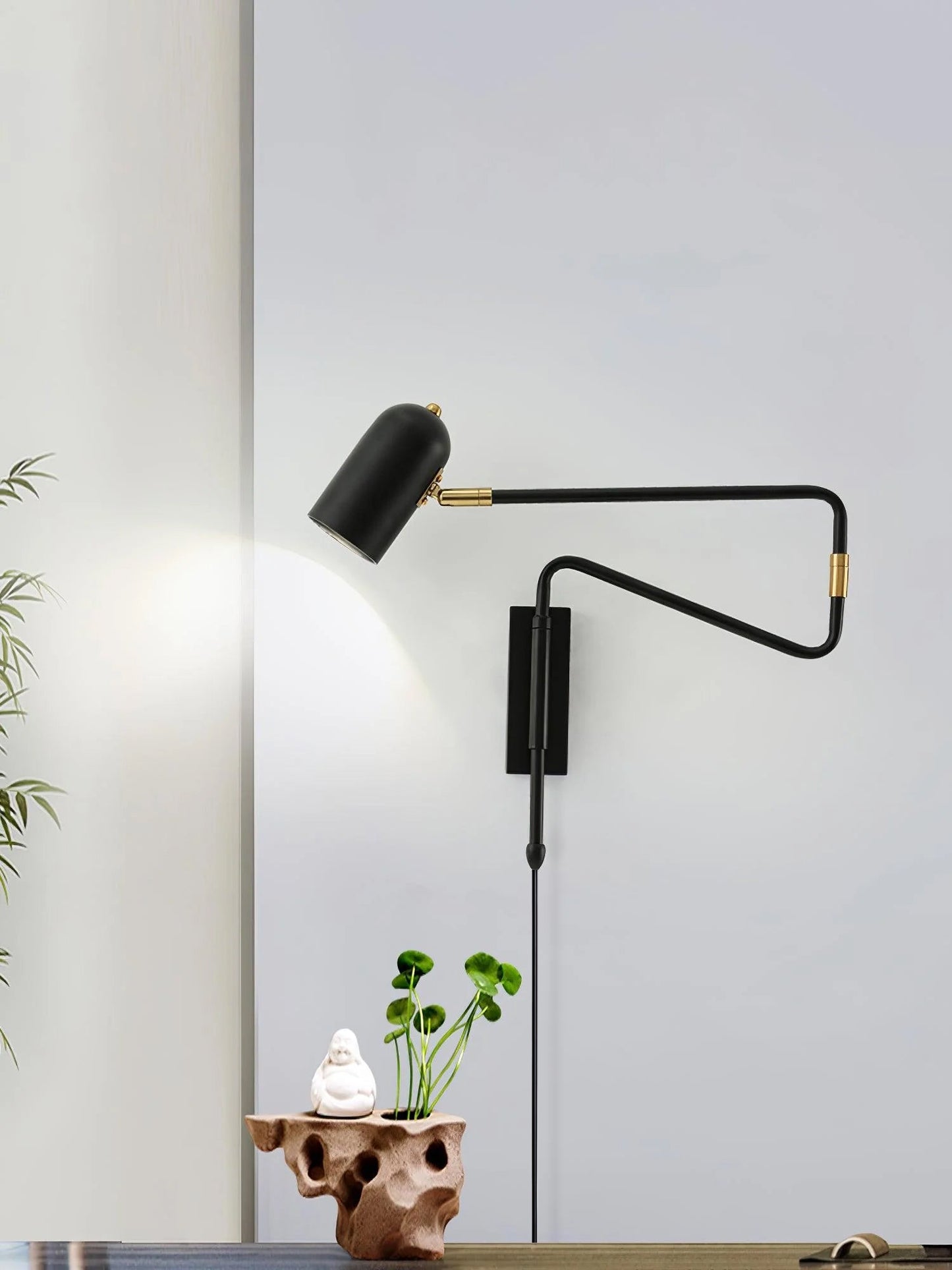 Adjustable Arm Plug In Wall Lamp with Rotatable Shade
