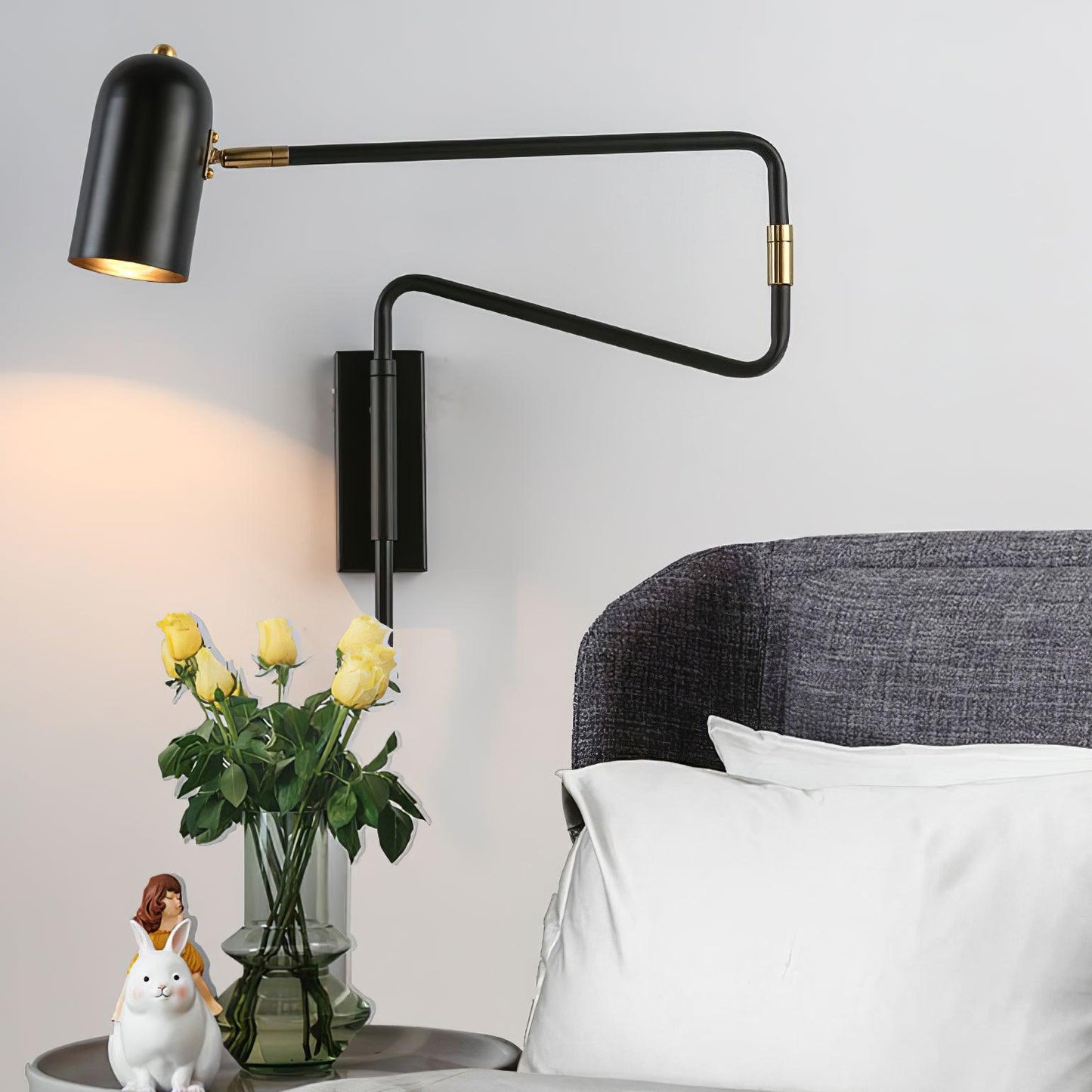 Adjustable Arm Plug In Wall Lamp with Rotatable Shade