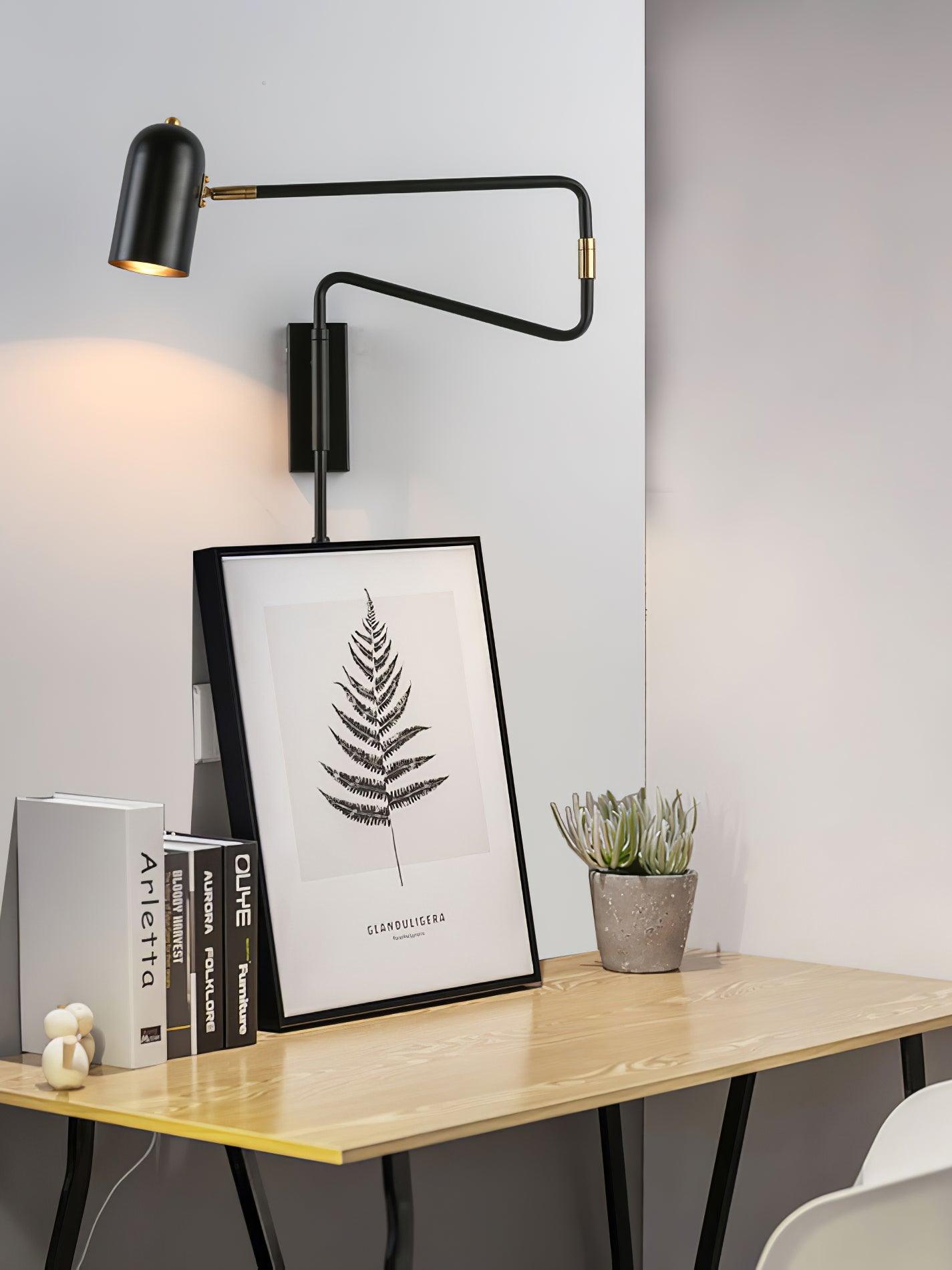 Adjustable Arm Plug In Wall Lamp with Rotatable Shade