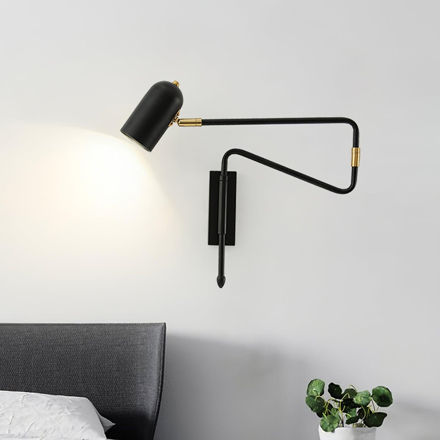 Adjustable Arm Plug In Wall Lamp with Rotatable Shade