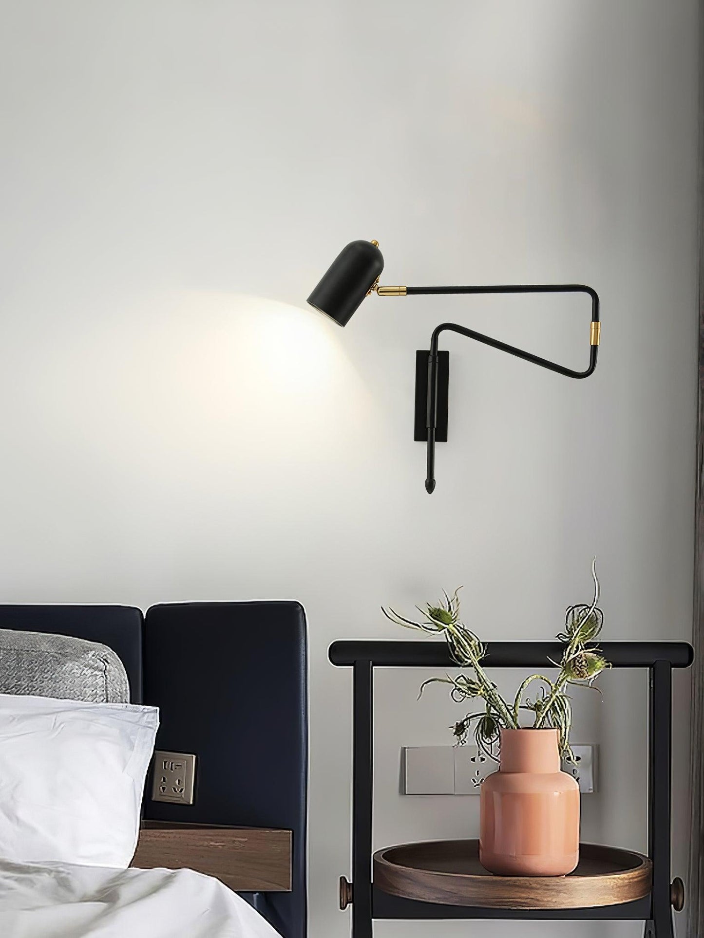 Adjustable Arm Plug In Wall Lamp with Rotatable Shade
