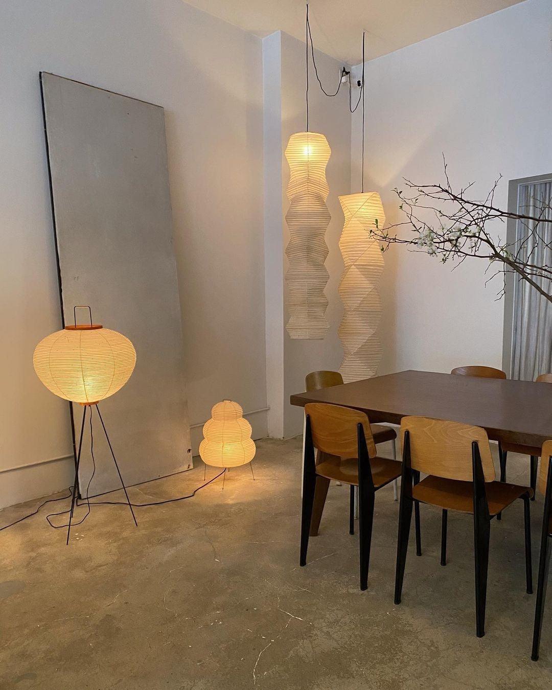 Rice Paper Floor Lamp - Indoor LED Lantern Design, Black