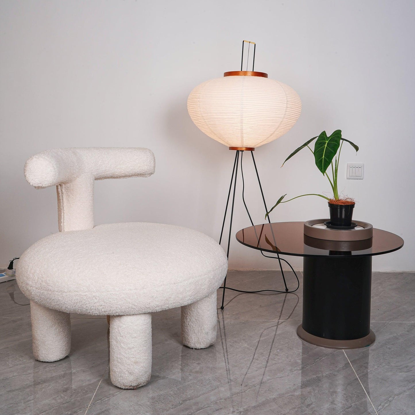 Rice Paper Floor Lamp - Indoor LED Lantern Design, Black