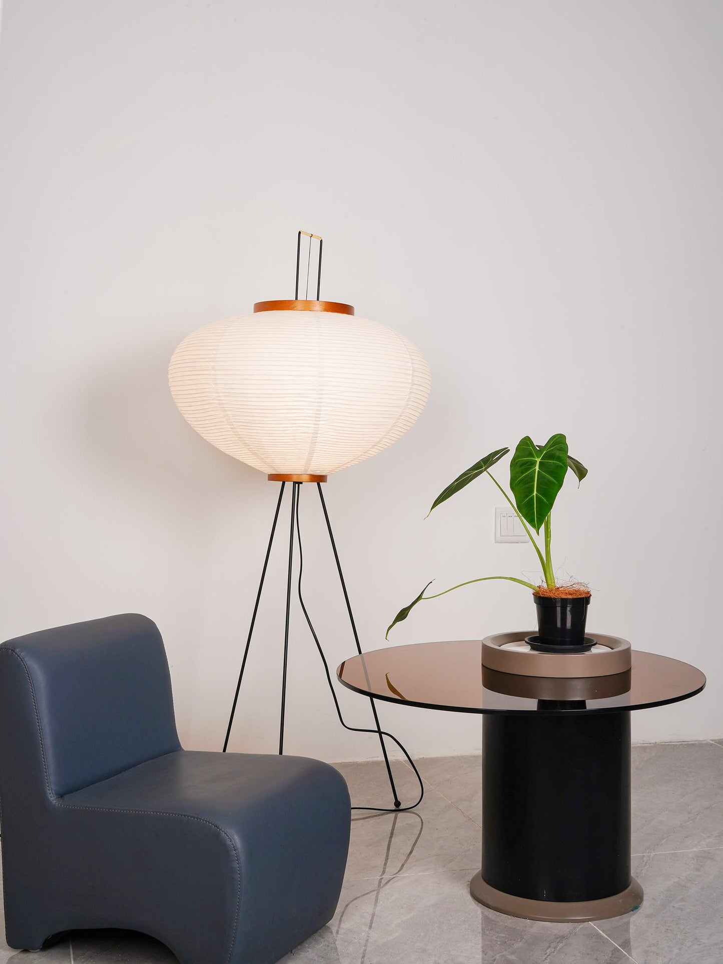 Rice Paper Floor Lamp - Indoor LED Lantern Design, Black