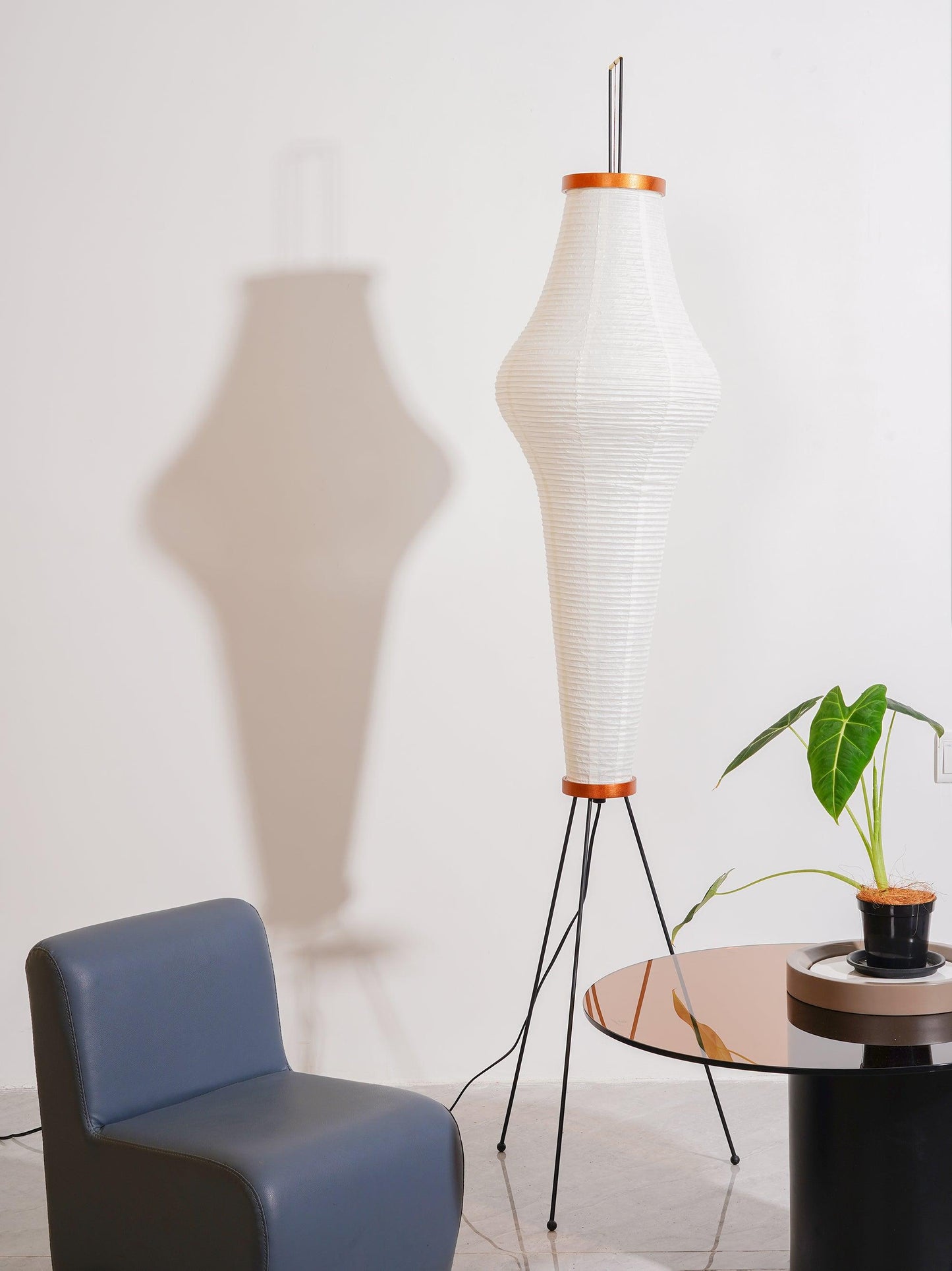 Rice Paper Floor Lamp - Indoor LED Lantern Design, Black