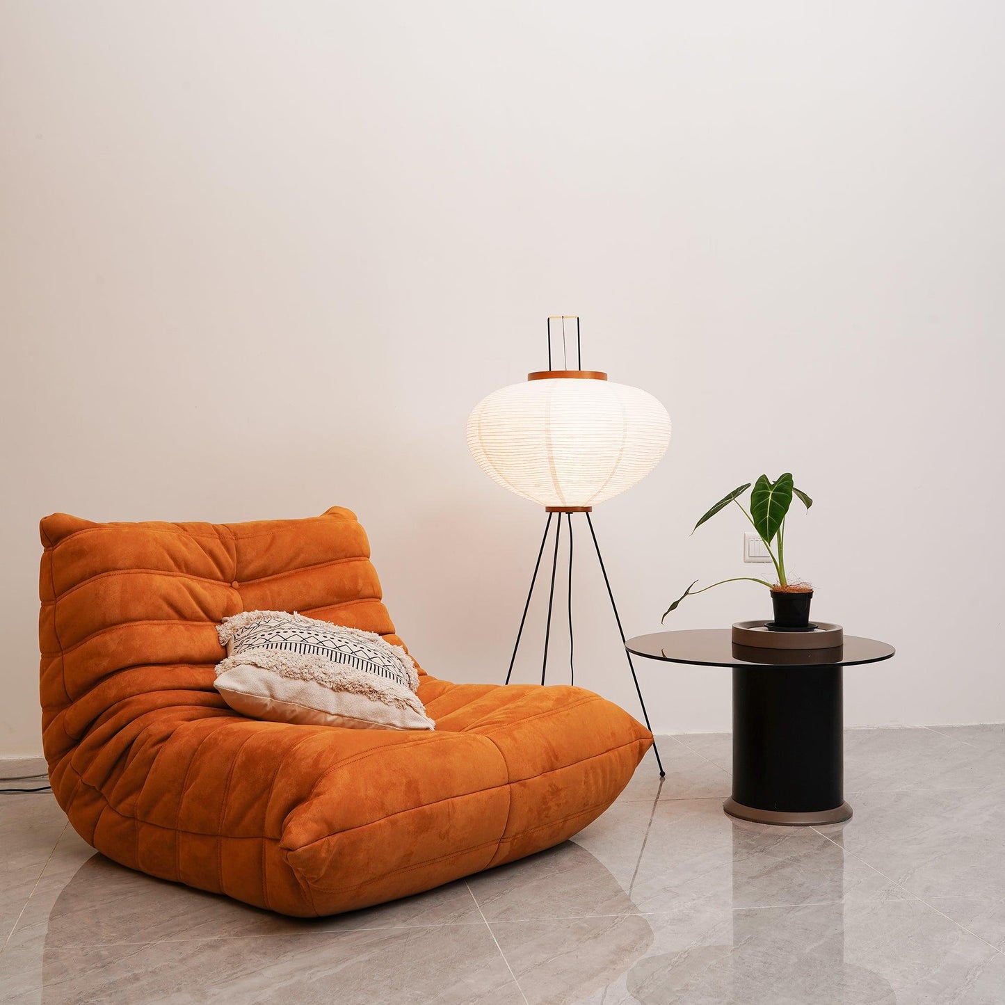 Rice Paper Floor Lamp - Indoor LED Lantern Design, Black