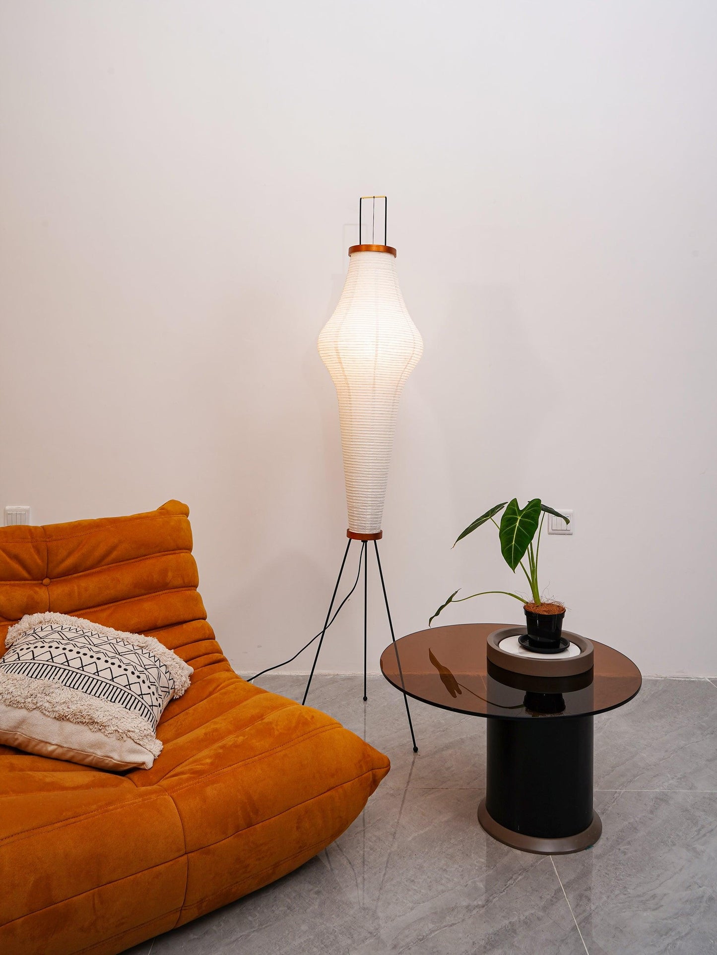Rice Paper Floor Lamp - Indoor LED Lantern Design, Black
