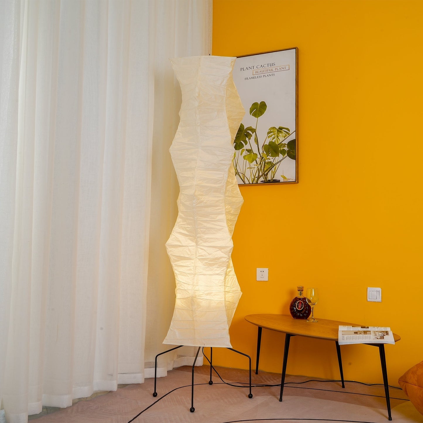 Rice Paper Floor Lamp - Indoor LED Lantern Design, Black