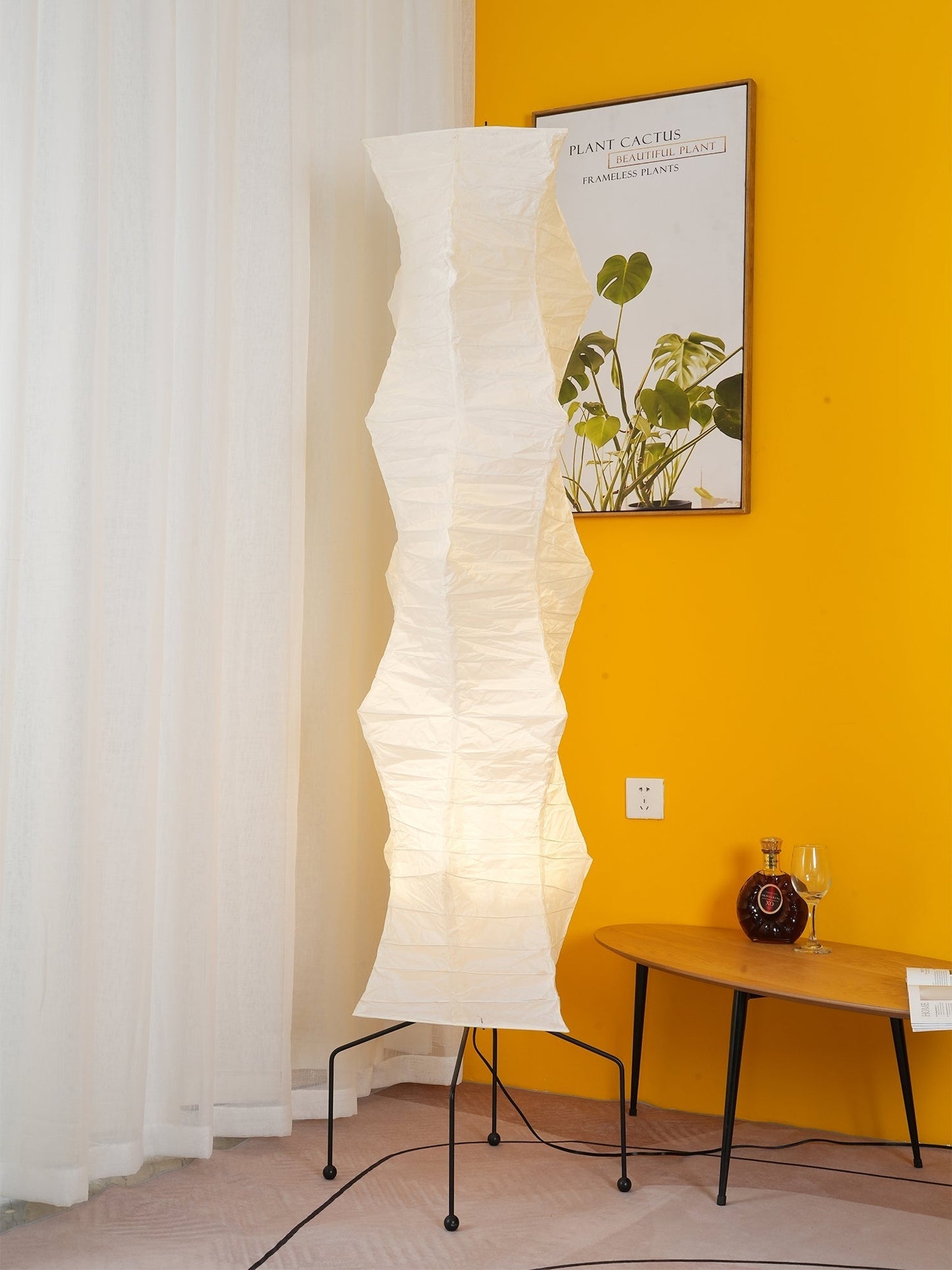 Rice Paper Floor Lamp - Indoor LED Lantern Design, Black