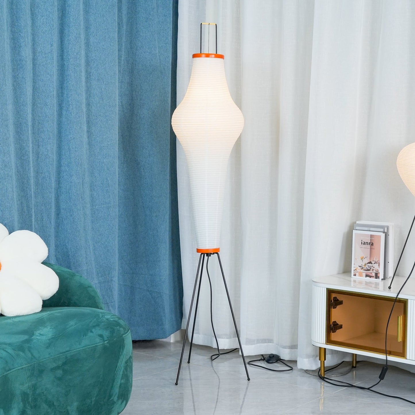 Rice Paper Floor Lamp - Indoor LED Lantern Design, Black
