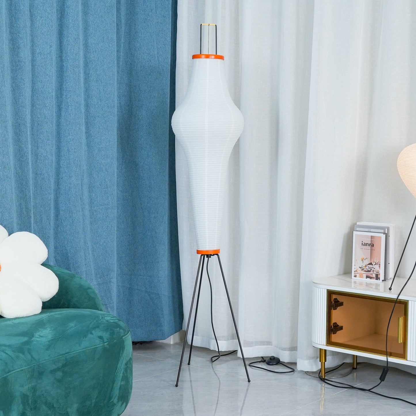 Rice Paper Floor Lamp - Indoor LED Lantern Design, Black