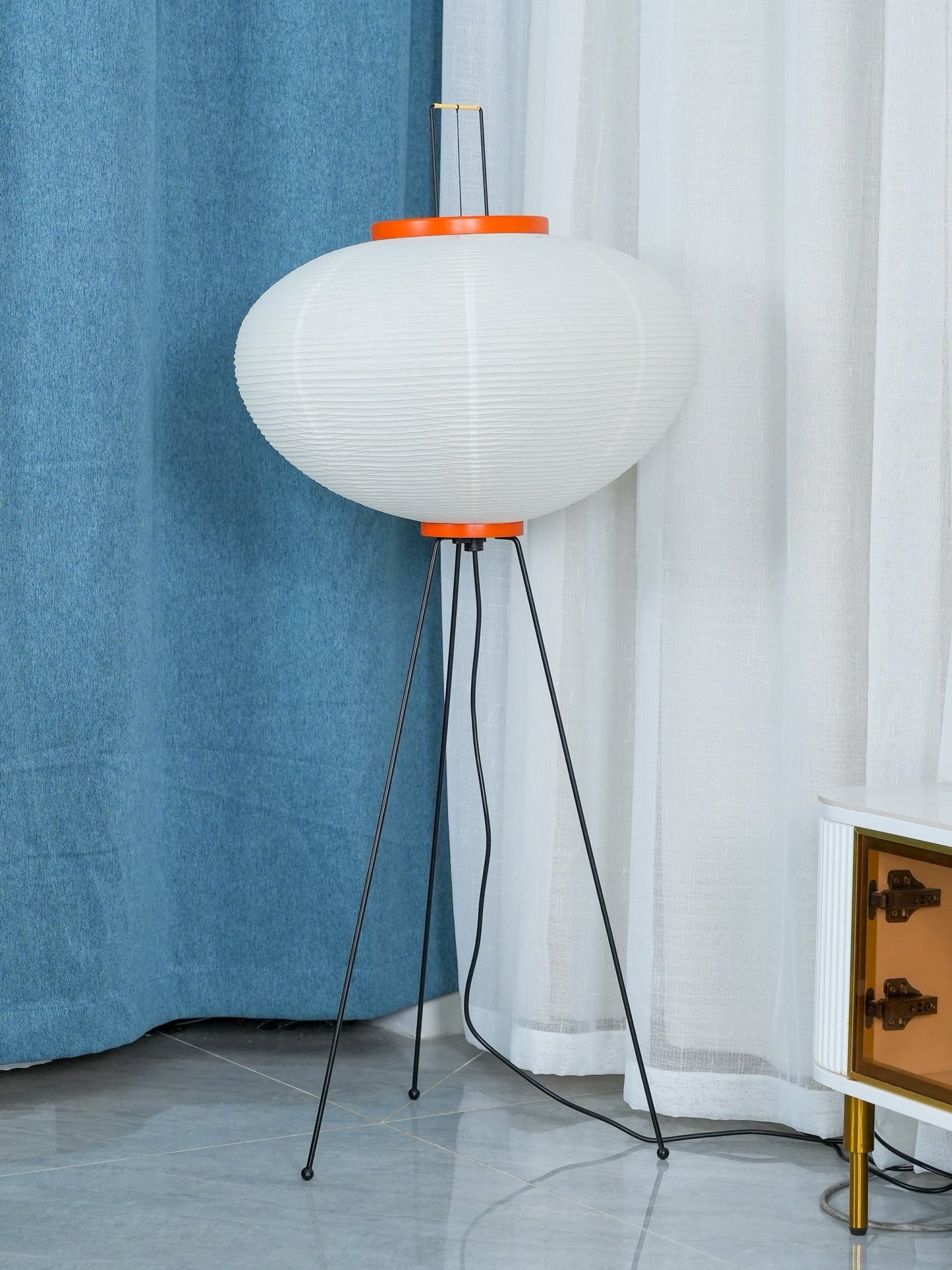Rice Paper Floor Lamp - Indoor LED Lantern Design, Black