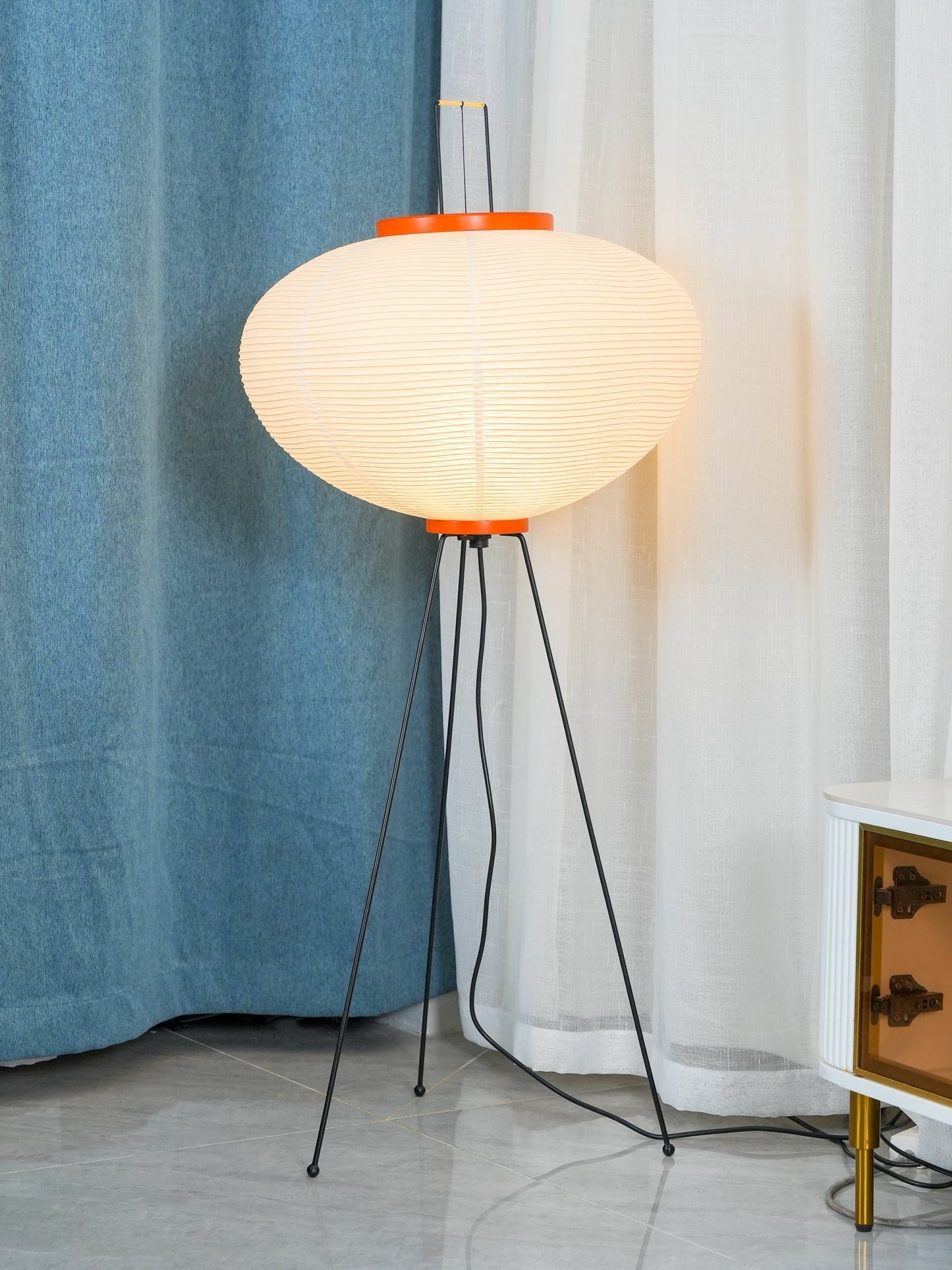 Rice Paper Floor Lamp - Indoor LED Lantern Design, Black