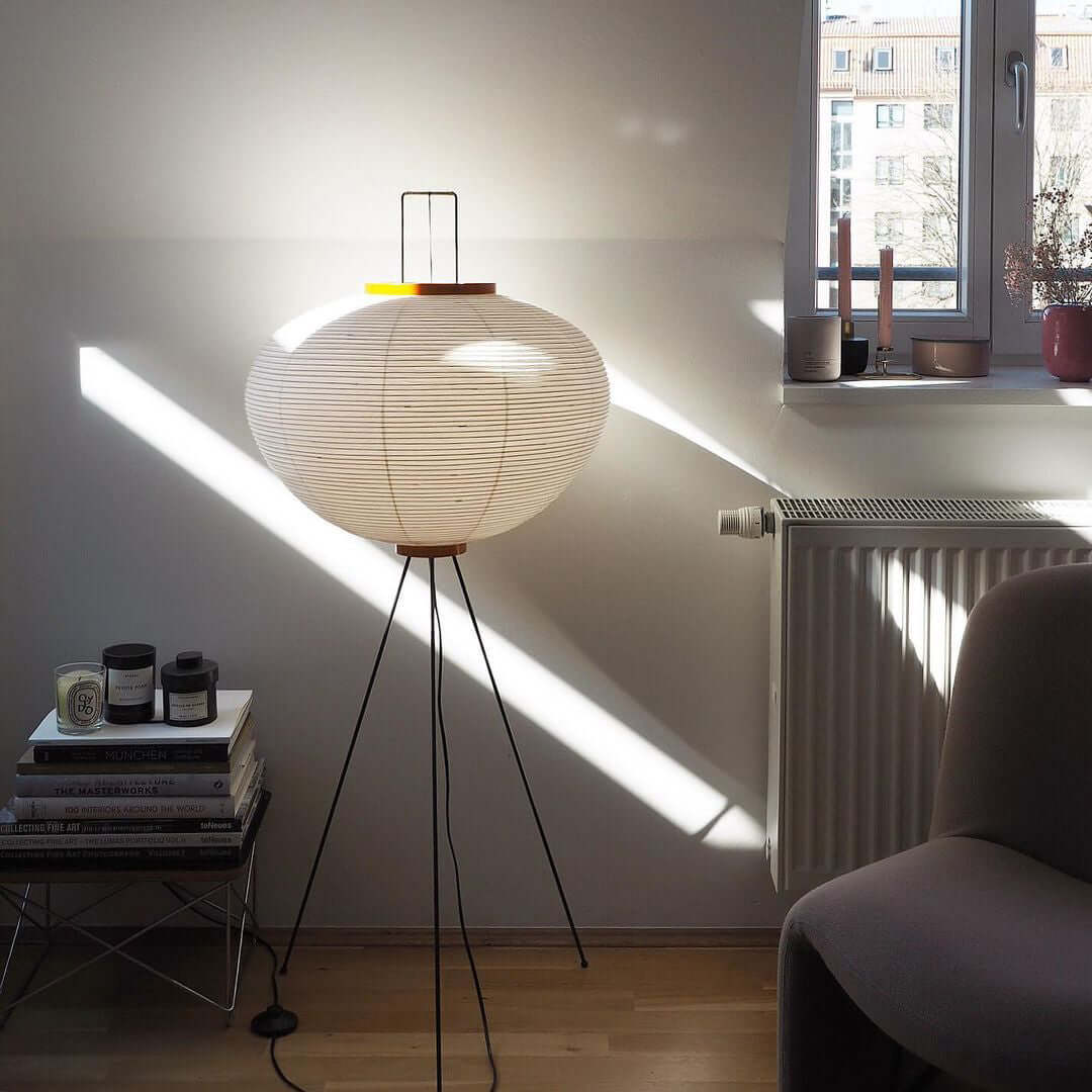 Rice Paper Floor Lamp - Indoor LED Lantern Design, Black