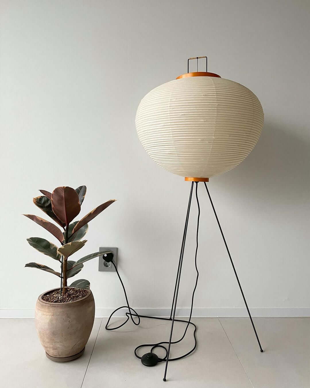 Rice Paper Floor Lamp - Indoor LED Lantern Design, Black