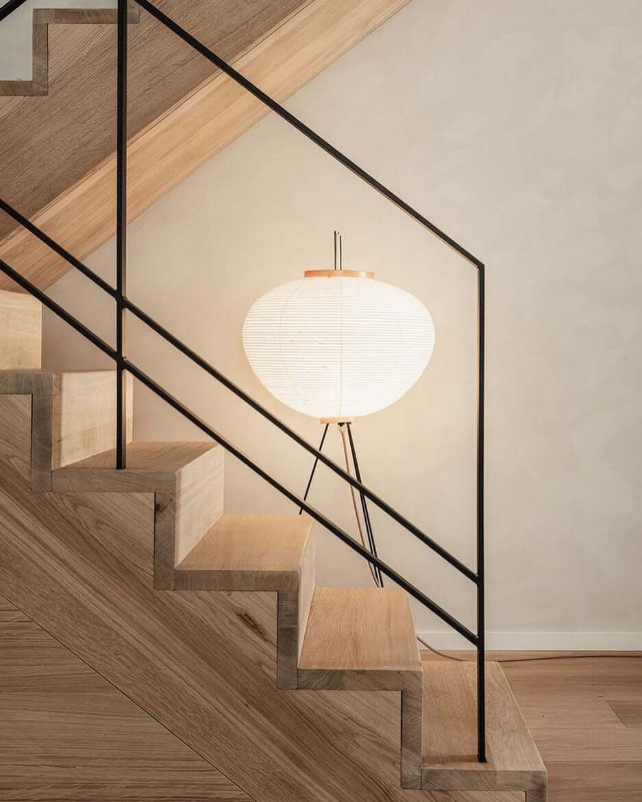 Rice Paper Floor Lamp - Indoor LED Lantern Design, Black