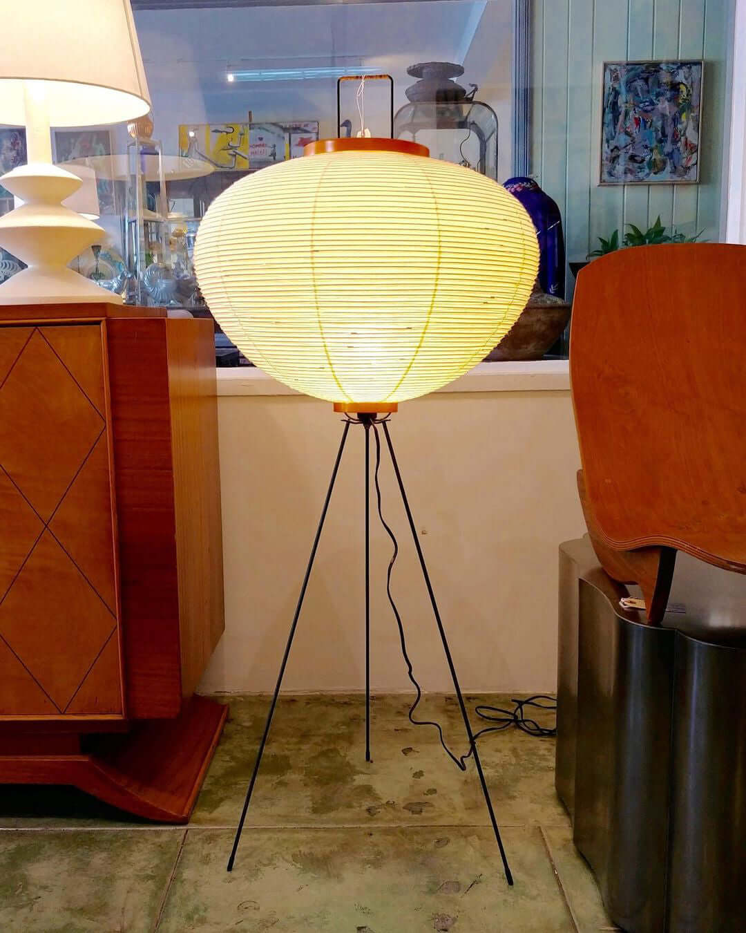 Rice Paper Floor Lamp - Indoor LED Lantern Design, Black