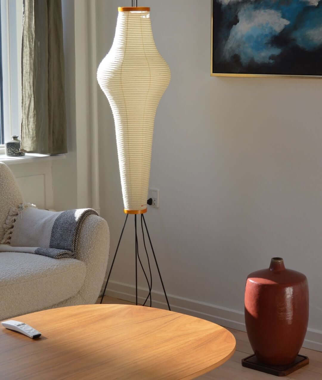 Rice Paper Floor Lamp - Indoor LED Lantern Design, Black