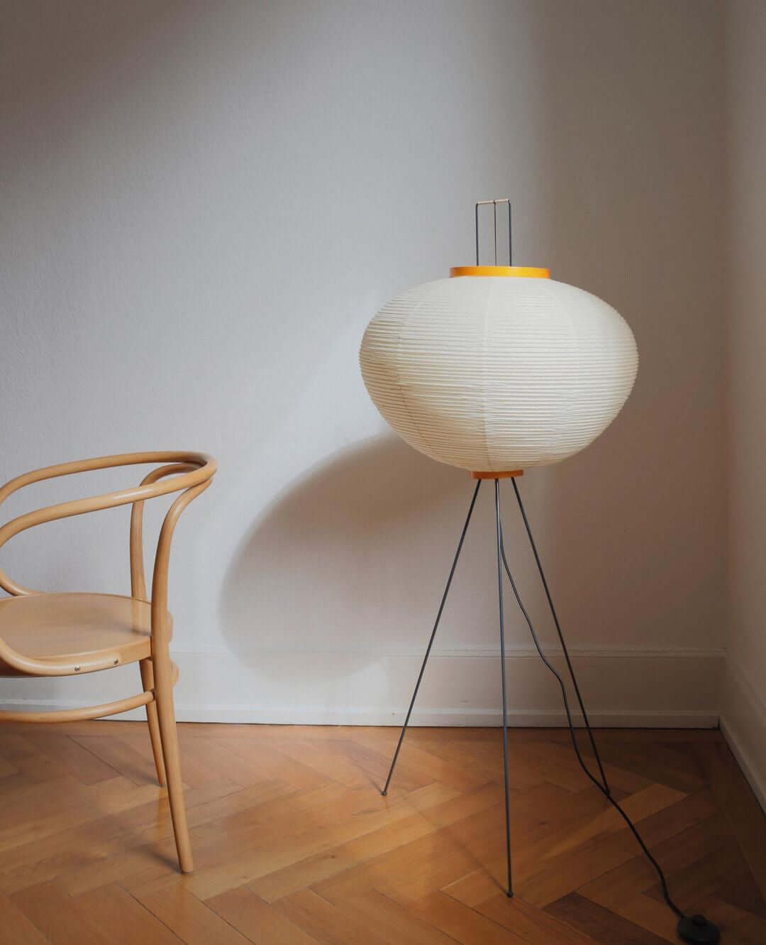 Rice Paper Floor Lamp - Indoor LED Lantern Design, Black