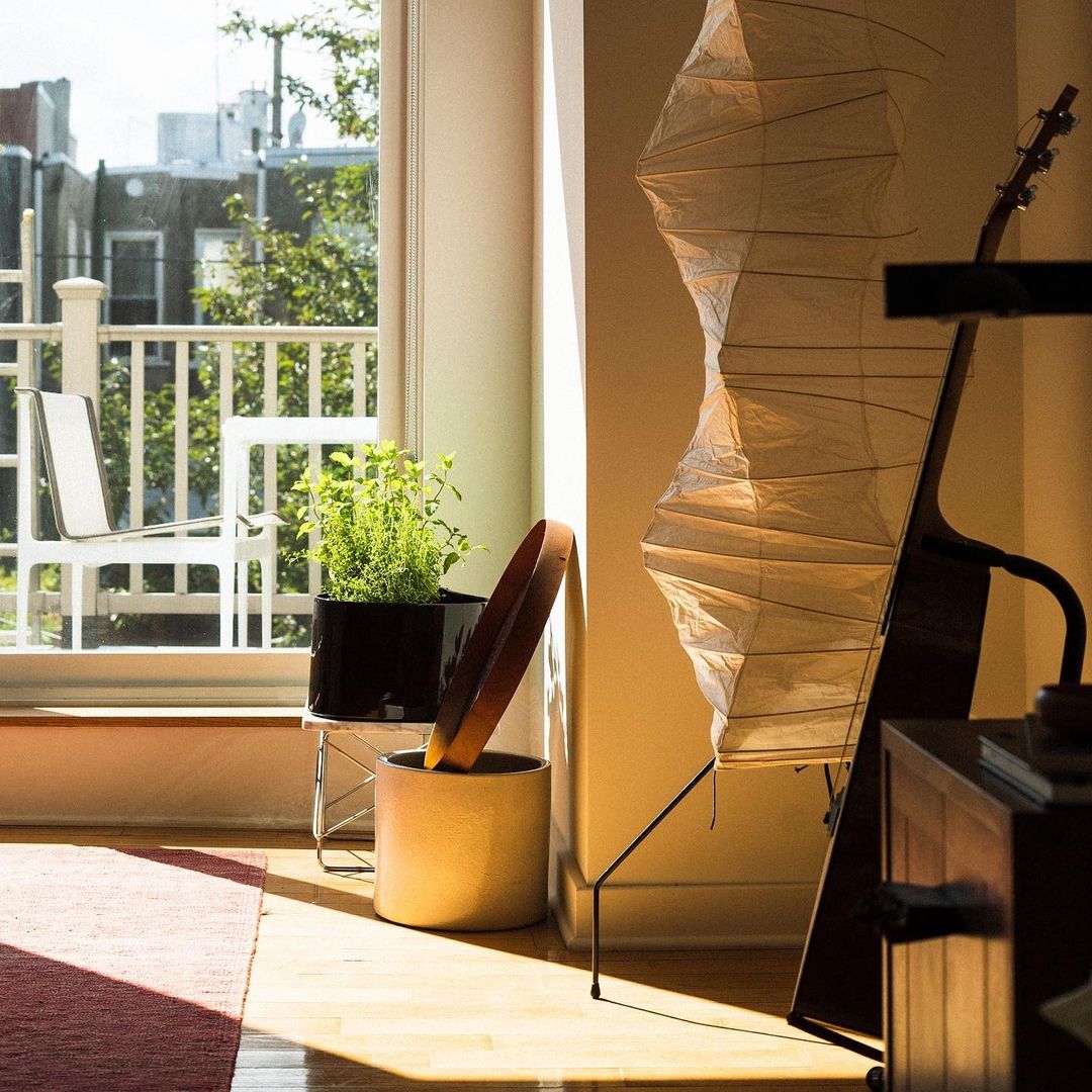 Rice Paper Floor Lamp - Indoor LED Lantern Design, Black