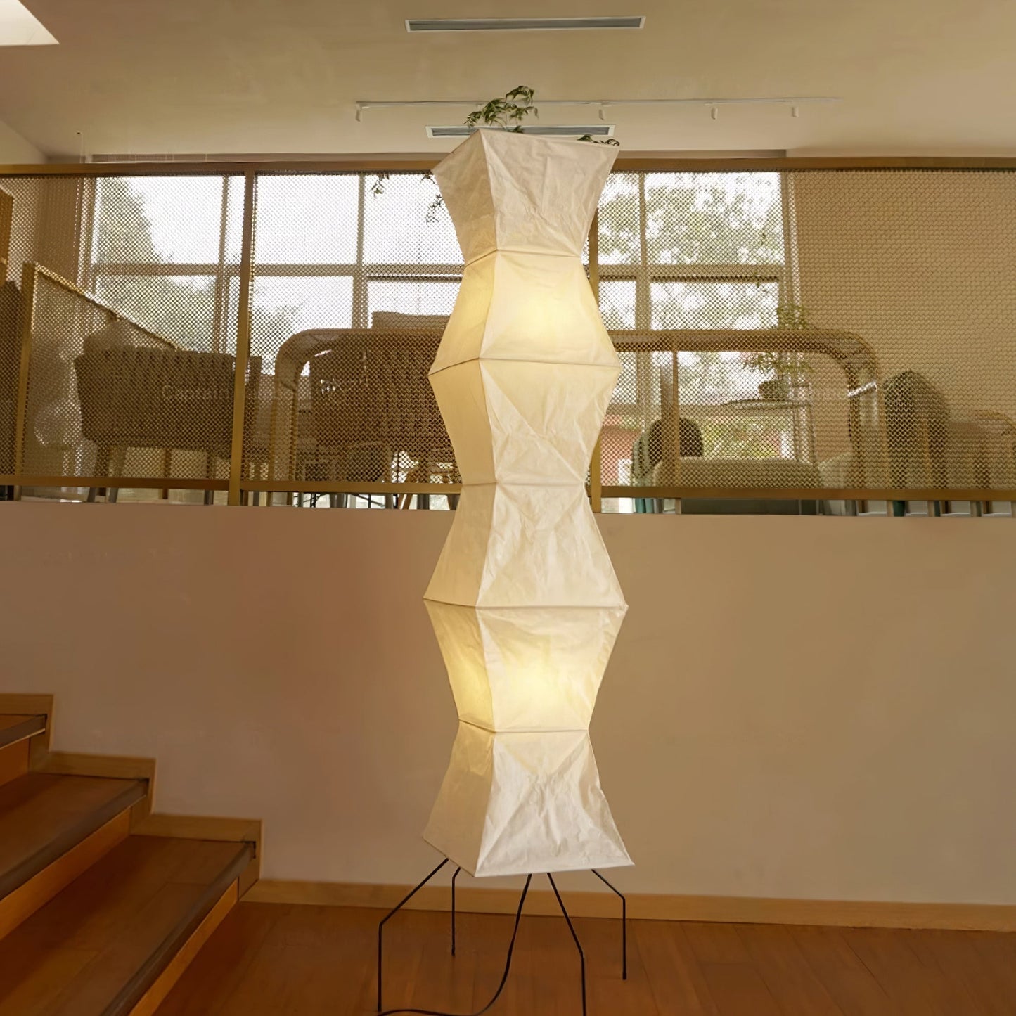 Rice Paper Floor Lamp - Indoor LED Lantern Design, Black