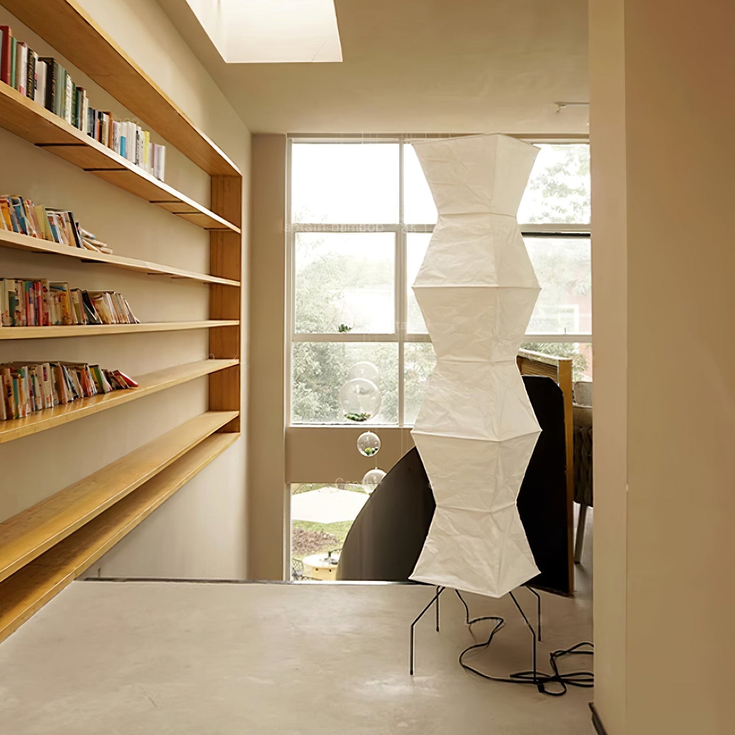 Rice Paper Floor Lamp - Indoor LED Lantern Design, Black