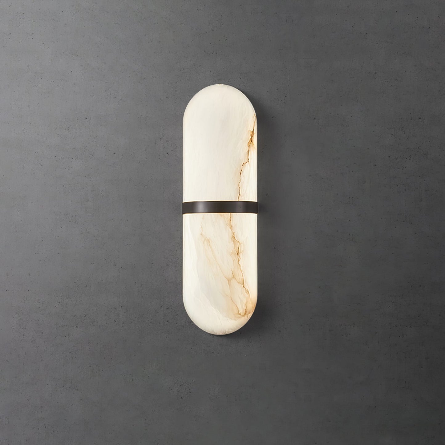 Alabaster Pill Wall Light with Dimmable LED and Metal Finish