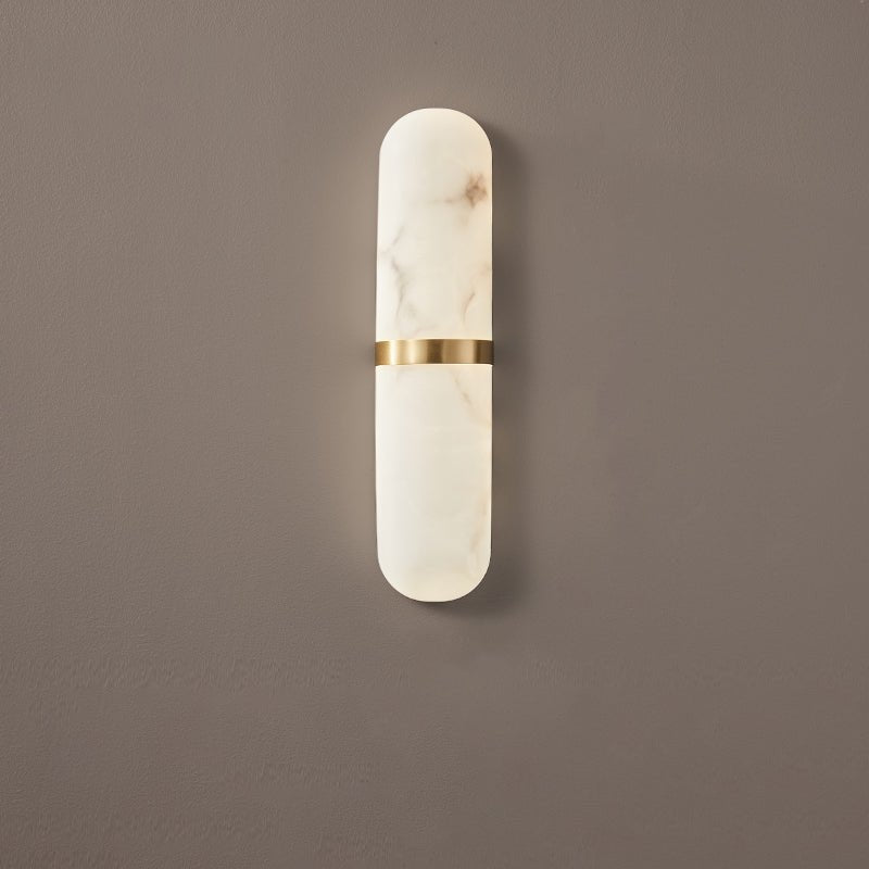 Alabaster Pill Wall Light with Dimmable LED and Metal Finish