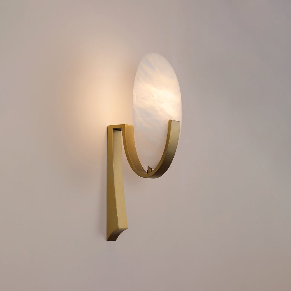 Alice Alabaster Plug-in Wall Lamp with LED and Antique Brass