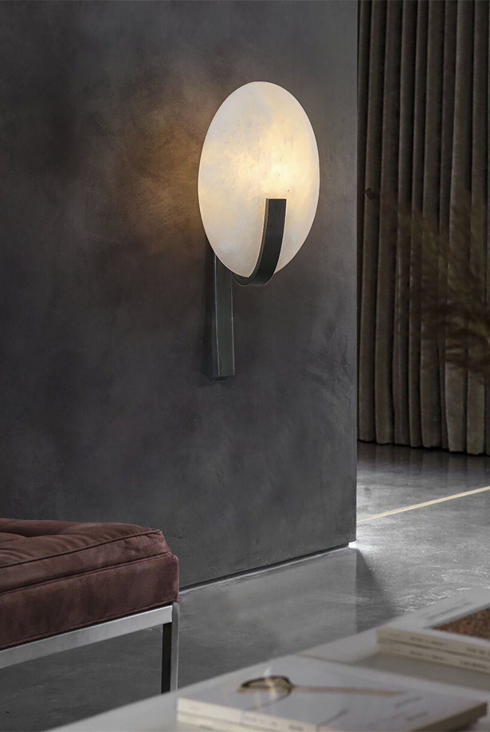 Alice Alabaster Plug-in Wall Lamp with LED and Antique Brass