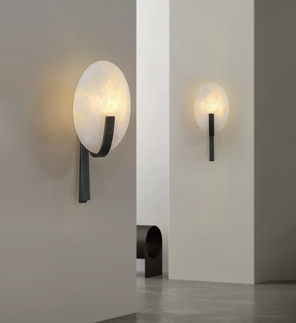 Alice Alabaster Plug-in Wall Lamp with LED and Antique Brass