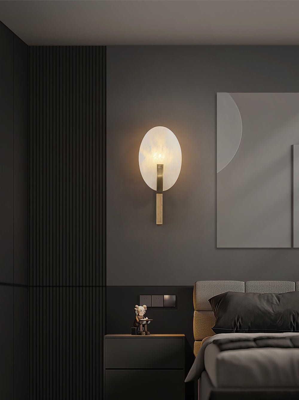 Alice Alabaster Plug-in Wall Lamp with LED and Antique Brass