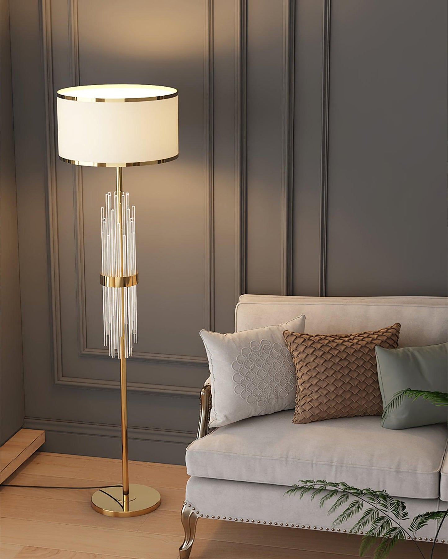 Alston Floor Lamp with Gold Metal and Fabric Shade