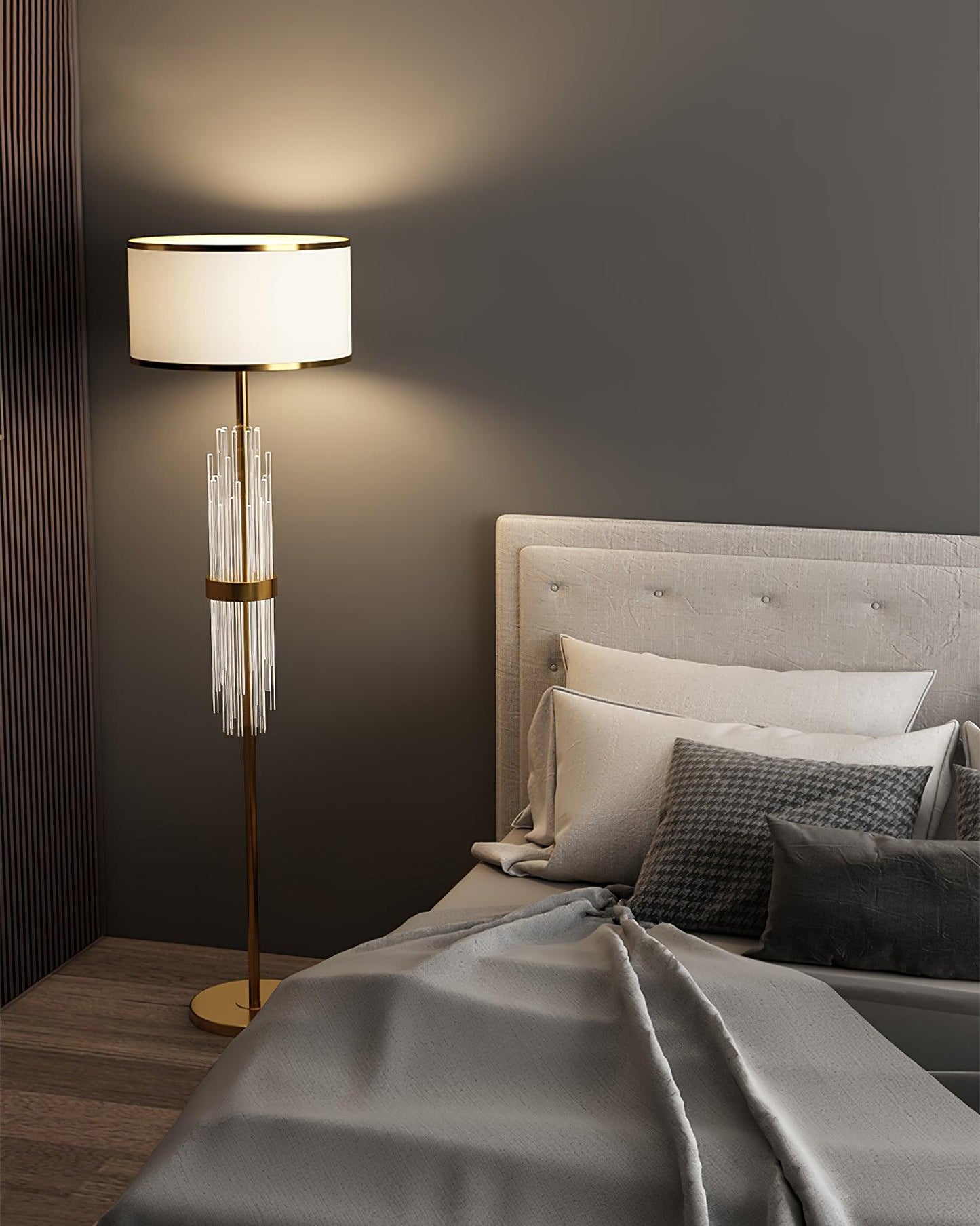 Alston Floor Lamp with Gold Metal and Fabric Shade