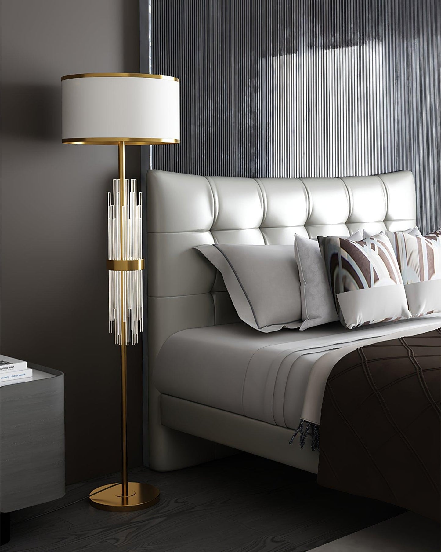 Alston Floor Lamp with Gold Metal and Fabric Shade
