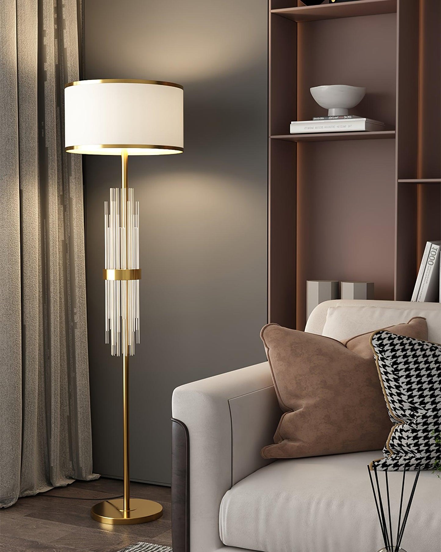 Alston Floor Lamp with Gold Metal and Fabric Shade