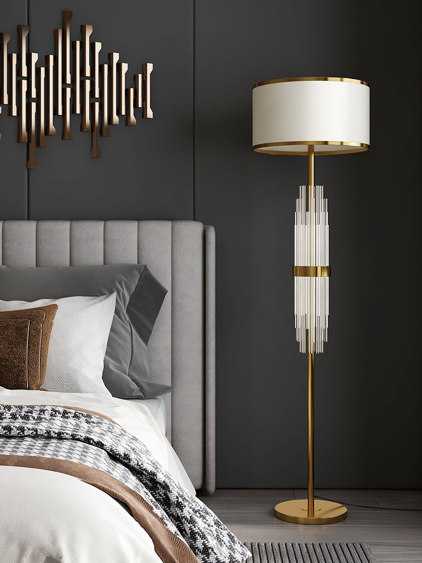Alston Floor Lamp with Gold Metal and Fabric Shade