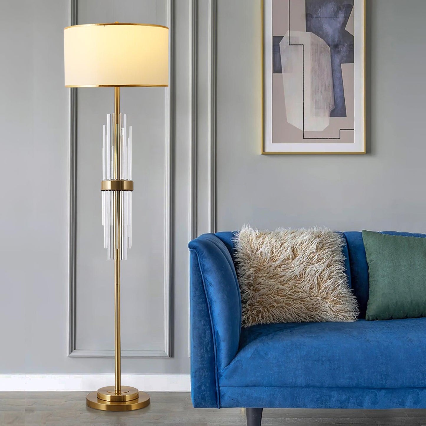 Alston Floor Lamp with Gold Metal and Fabric Shade