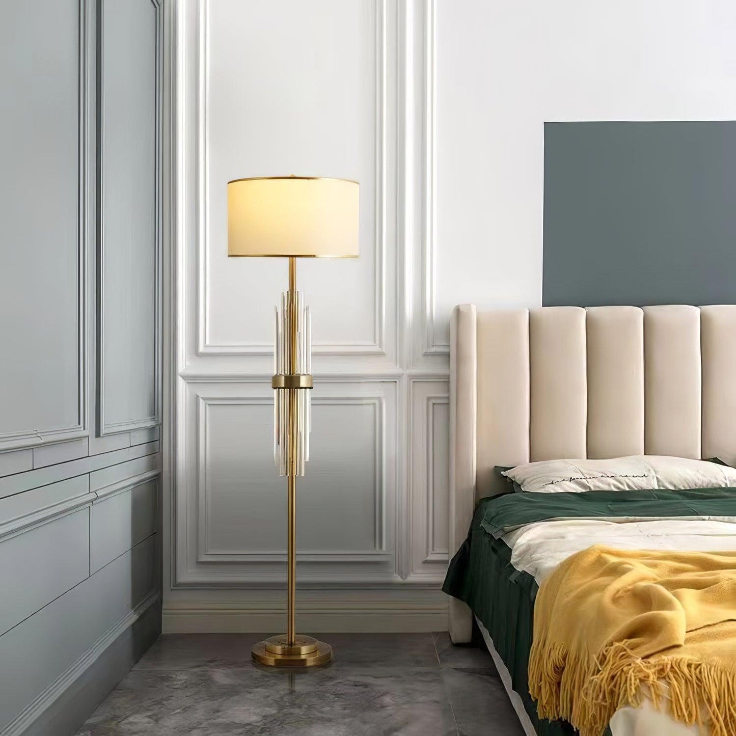 Alston Floor Lamp with Gold Metal and Fabric Shade