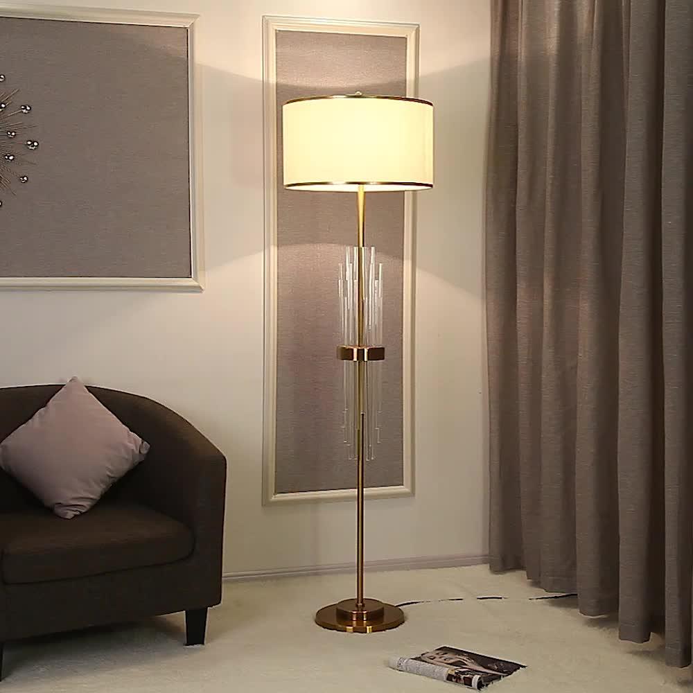Alston Floor Lamp with Gold Metal and Fabric Shade