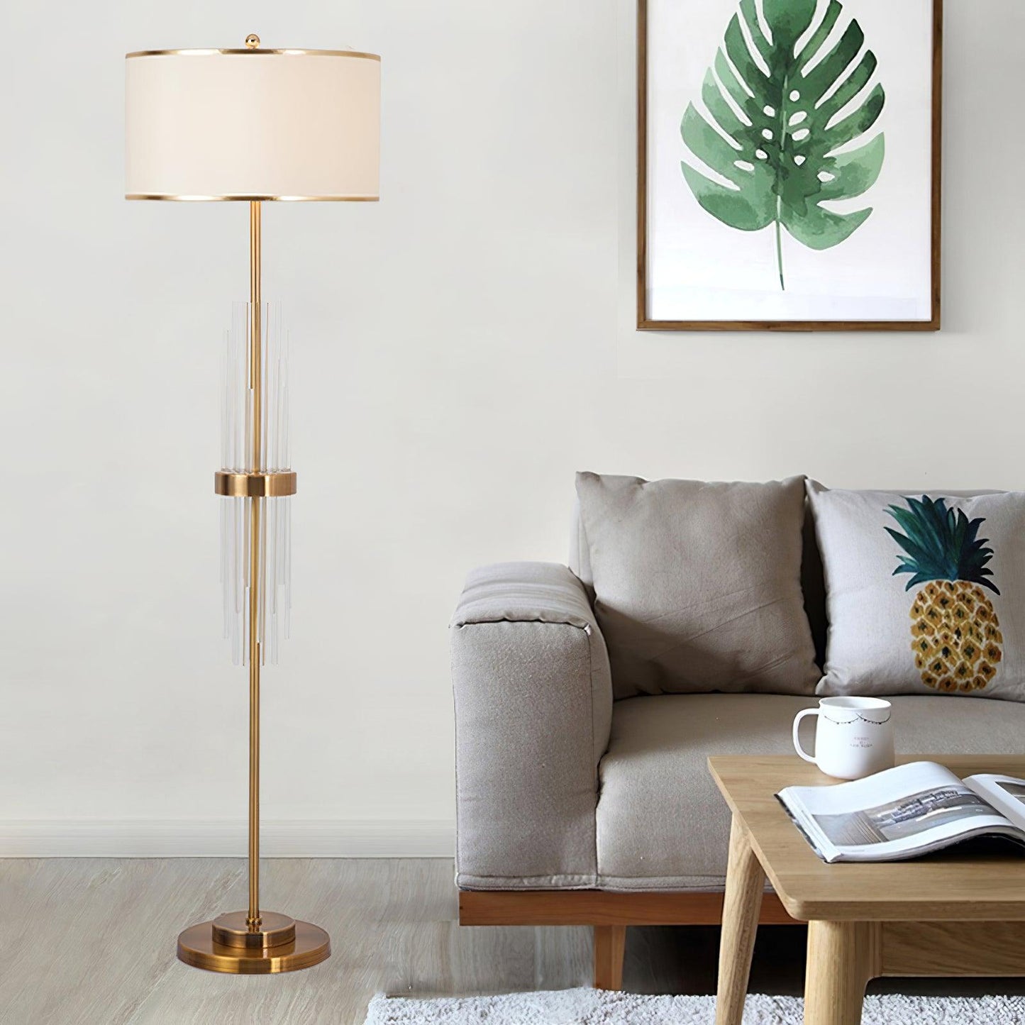 Alston Floor Lamp with Gold Metal and Fabric Shade