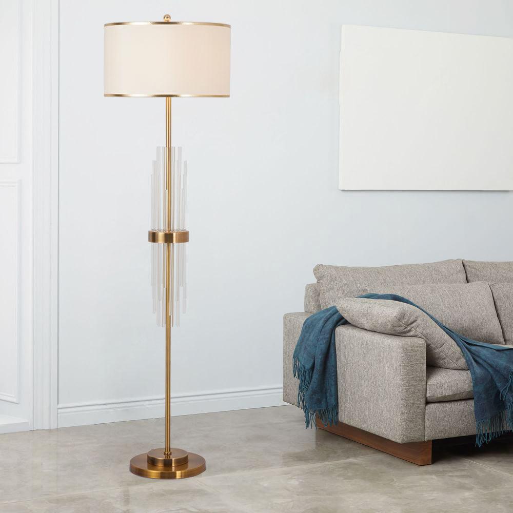Alston Floor Lamp with Gold Metal and Fabric Shade