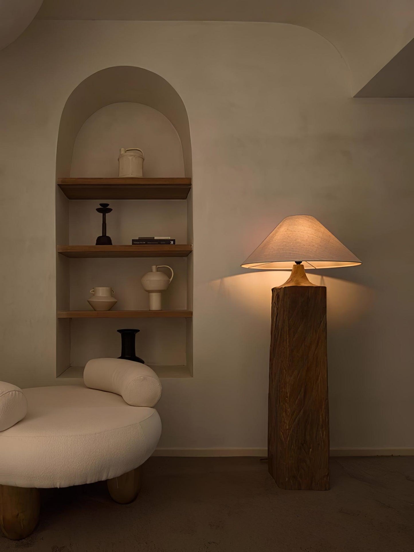 Arboreal Whisper Floor Lamp - LED, Wooden Base, Indoor Lighting
