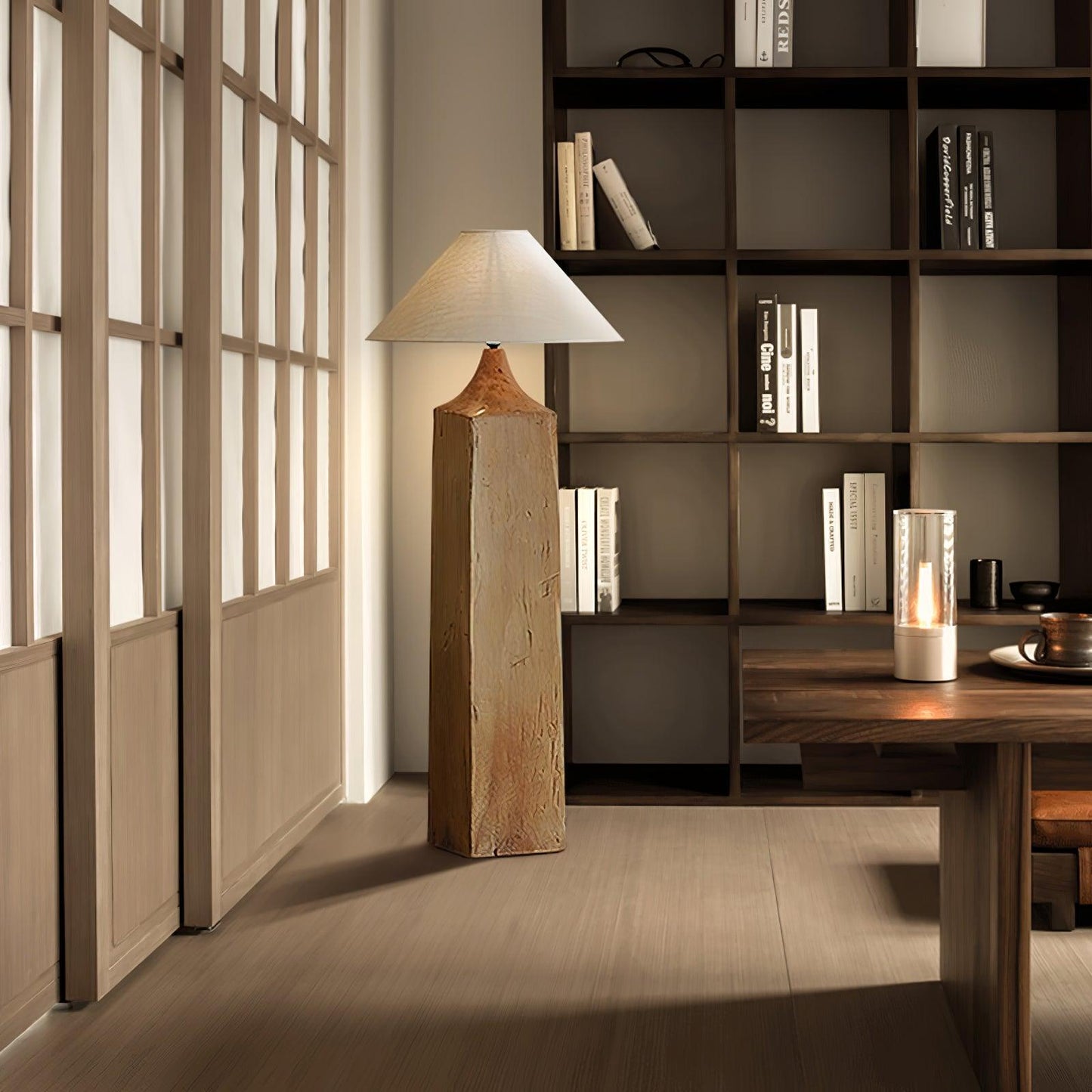 Arboreal Whisper Floor Lamp - LED, Wooden Base, Indoor Lighting