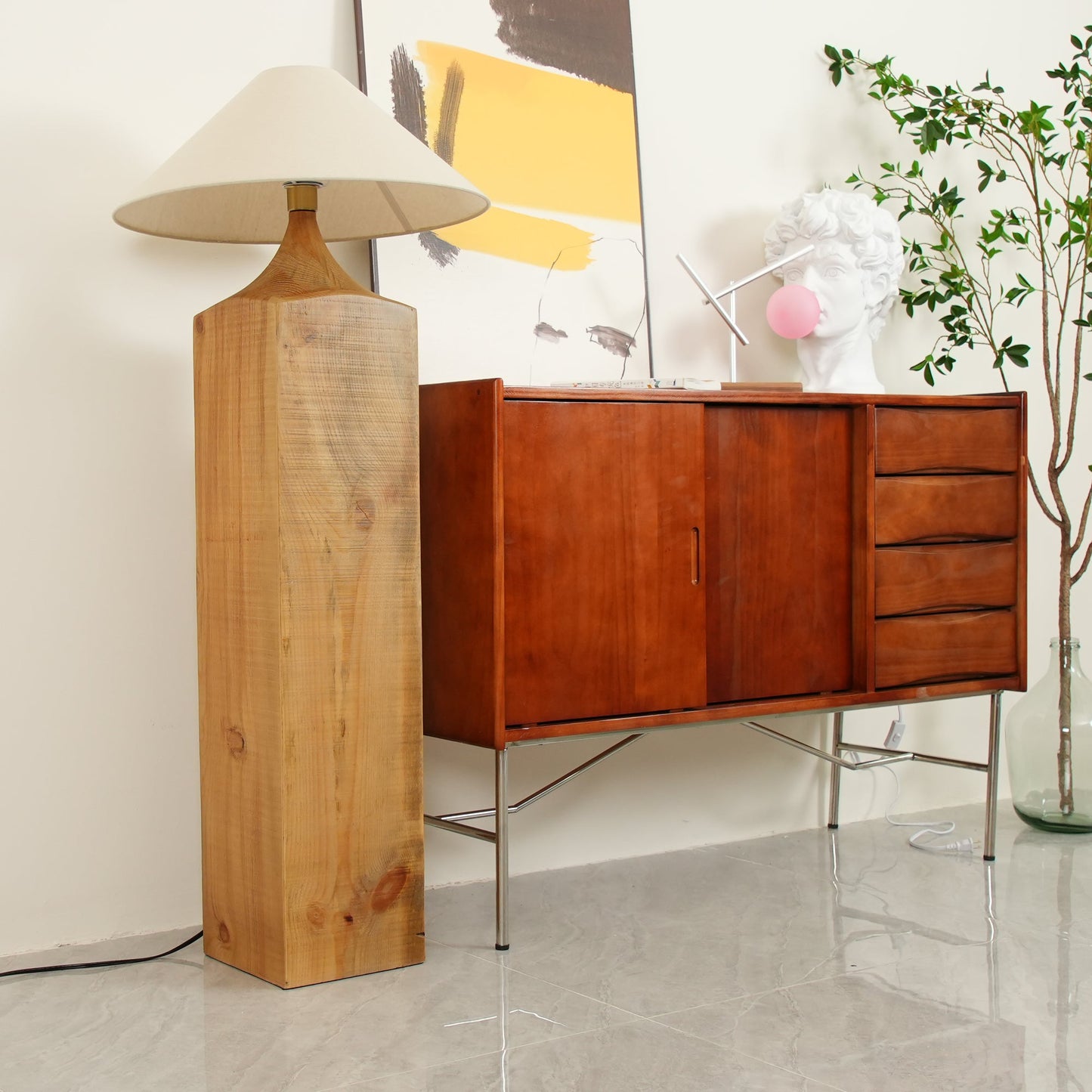Arboreal Whisper Floor Lamp - LED, Wooden Base, Indoor Lighting