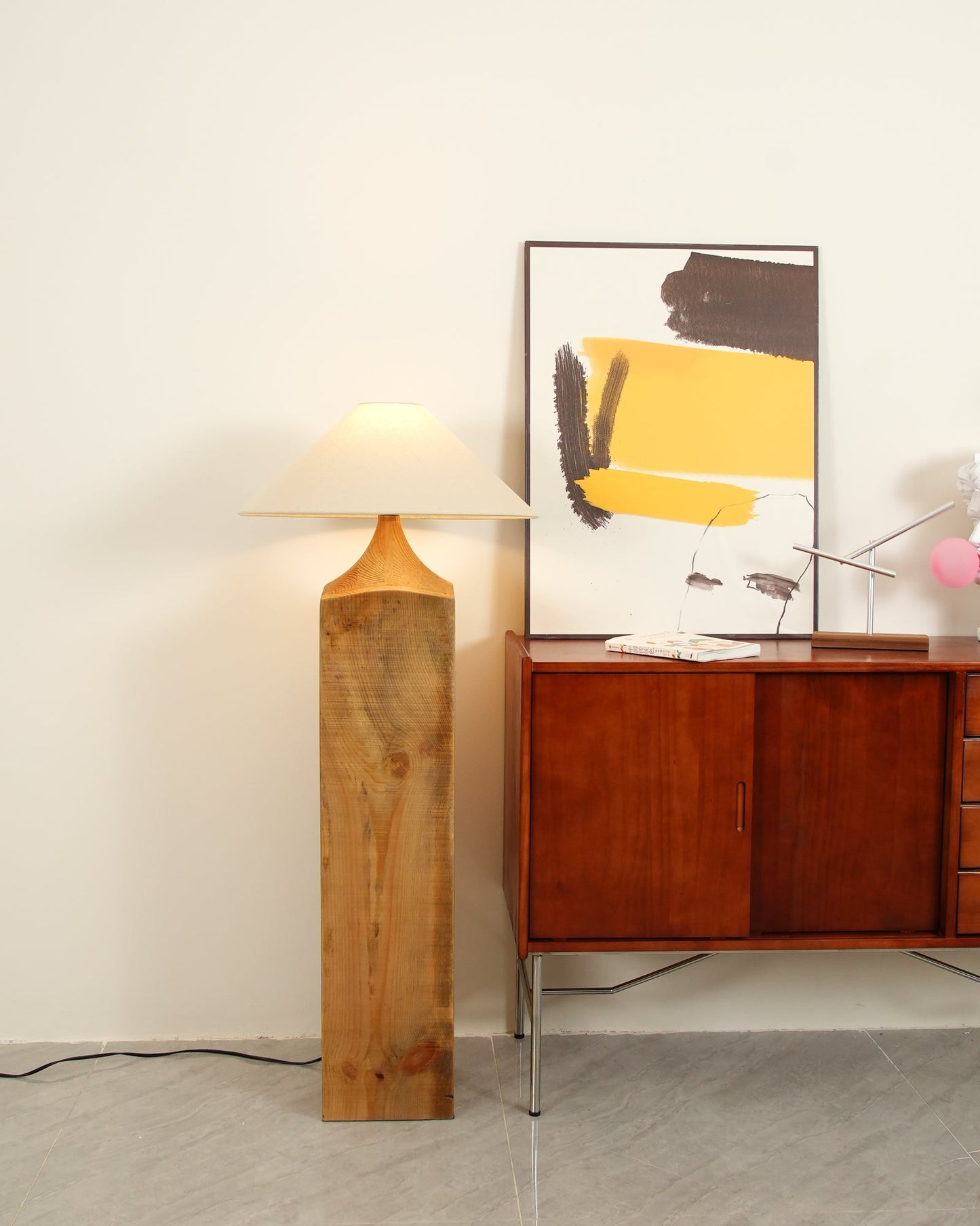 Arboreal Whisper Floor Lamp - LED, Wooden Base, Indoor Lighting