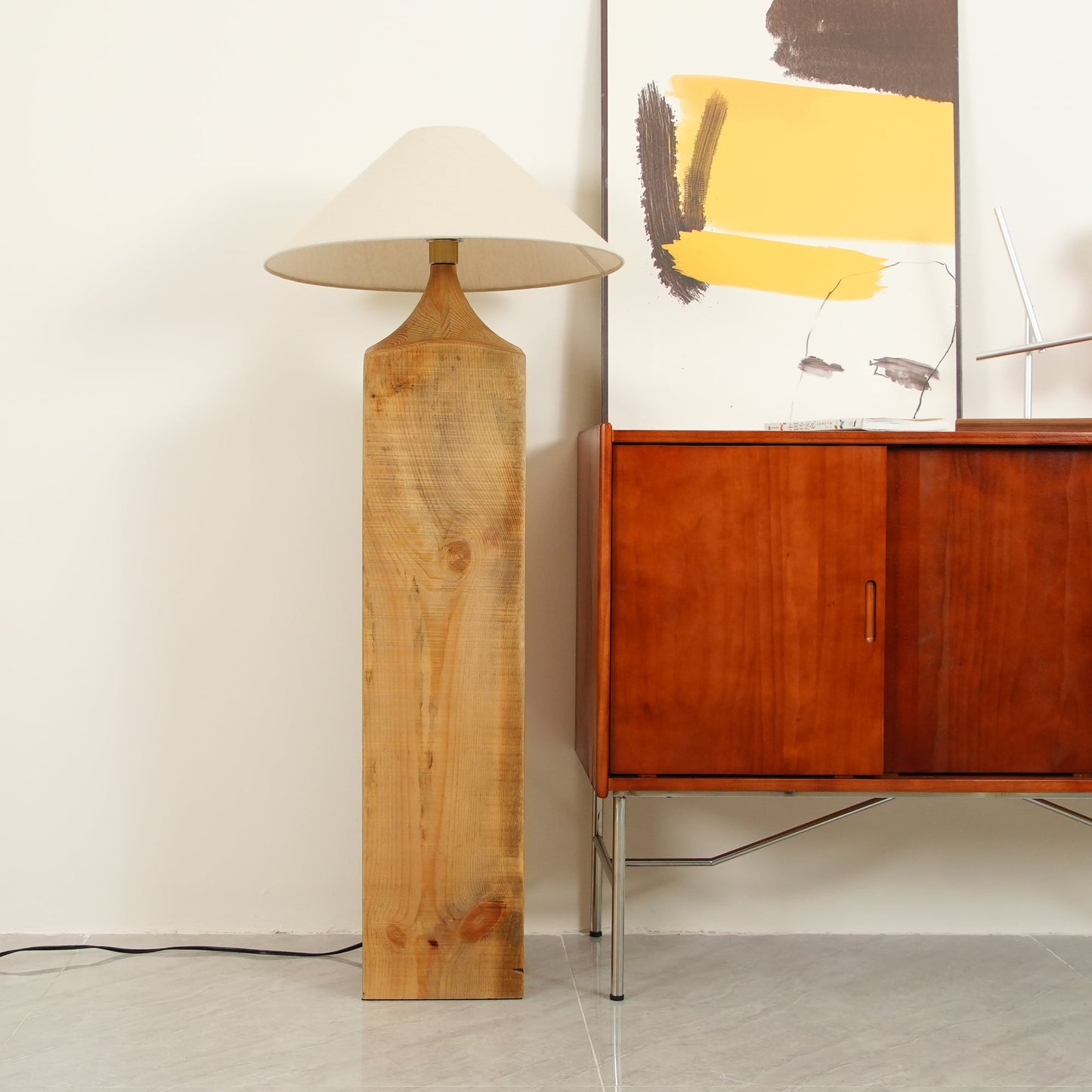 Arboreal Whisper Floor Lamp - LED, Wooden Base, Indoor Lighting