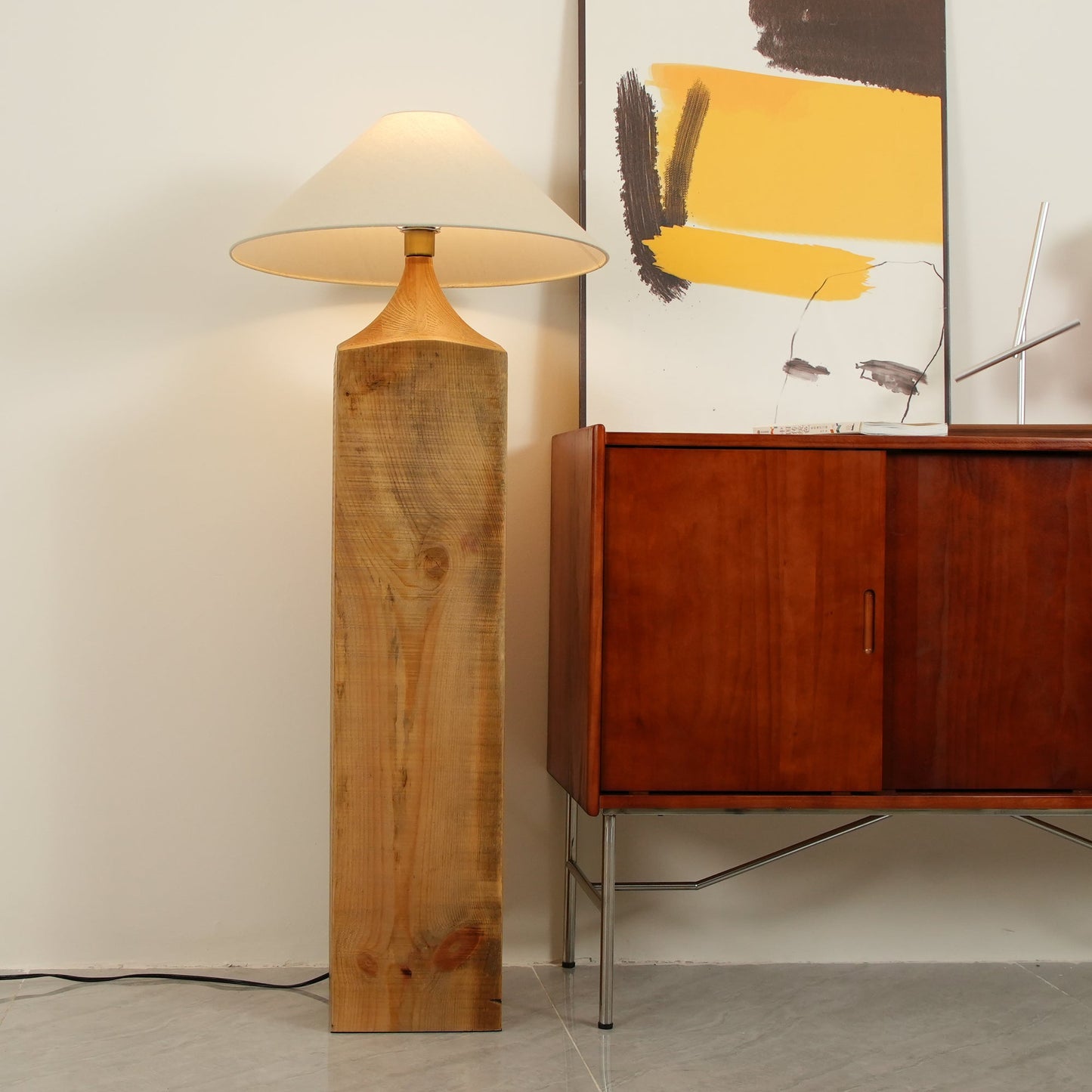 Arboreal Whisper Floor Lamp - LED, Wooden Base, Indoor Lighting