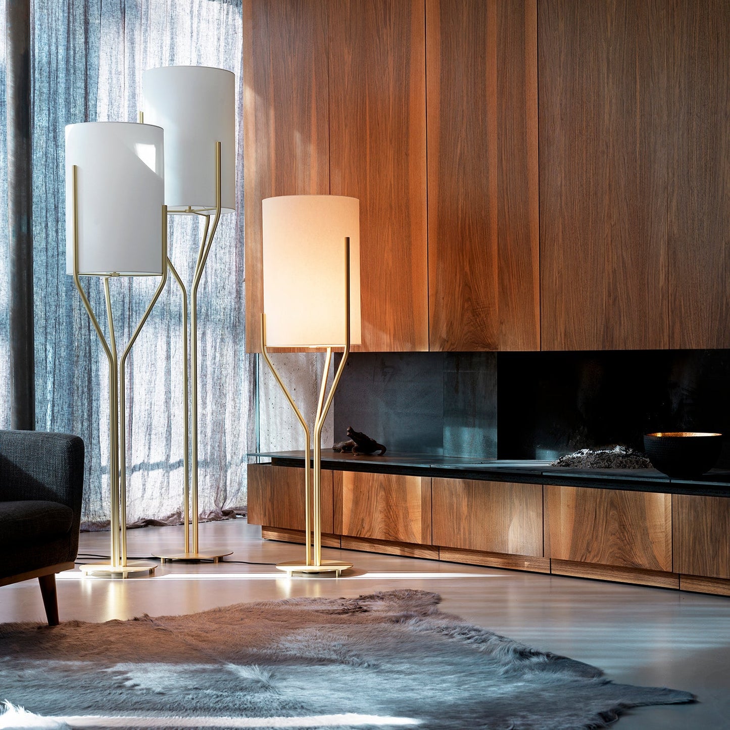Arborescence Floor Lamp with LED, Adjustable Height, Brass Finishes